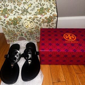 Tory Burch Miller Calf Leather Sandals. Size: 6.5. Color: Perfect Black